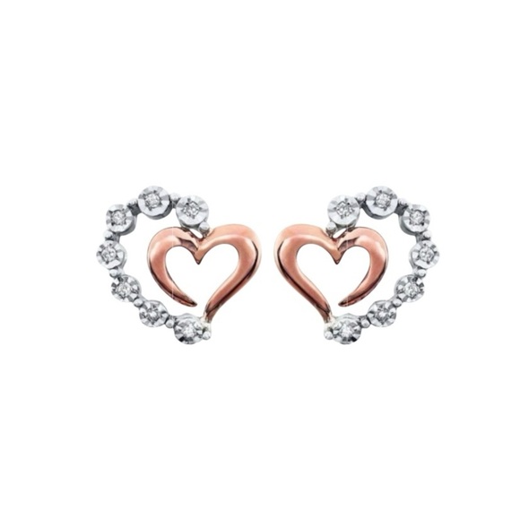 Preowned Kay Jewelers Diamond Small Heart Earrings Sterling Silver 10K Rose Gold - Picture 14 of 14